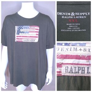 DENIM & SUPPLY RALPH LAUREN Vintage T-Shirt XXL USA Flag 2XL POLO Mens ARMY SS